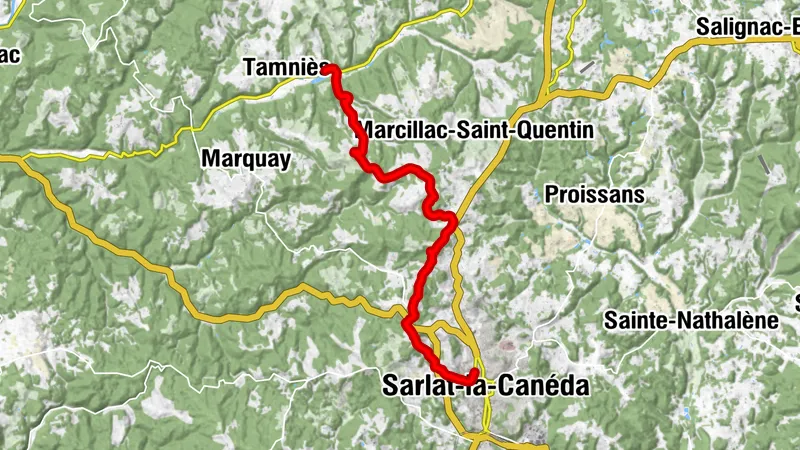 Itinéraire de mobilité Sarlat - Etang de Tamniès
